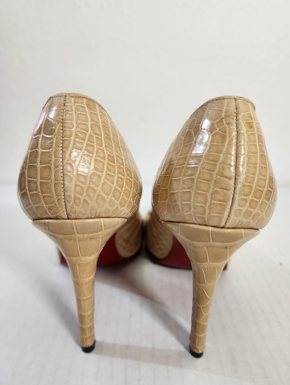 Christian Louboutin Vintage Nude Embossed Leather Cap Toe Pumps Heels EU 37 - Picture 5 of 14